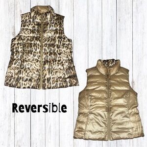 Tommy Bahama Puffer Vest Women's Size Small Reversible Down Leopard Animal Print